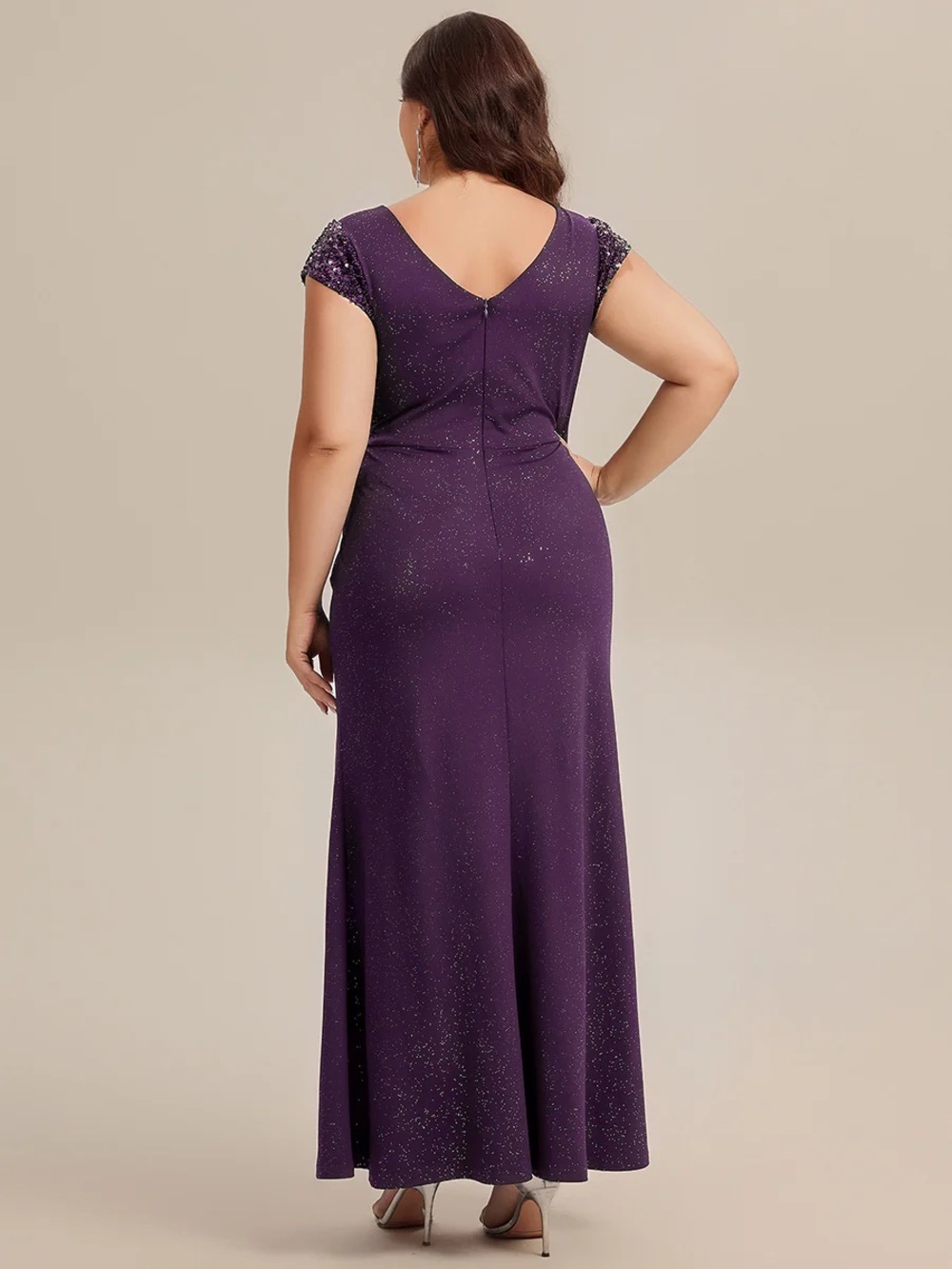 🆕 Plus Size Knotted Knit Cap Sleeve Maxi Glitter Evening Dress - Picture 2 of 3